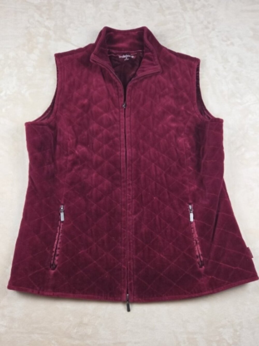 Liz Claiborne Quilted Velour Vest – Burgundy, Made in Korea, Size M